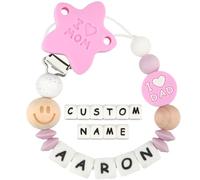 Kowlone Clip Ciuccio con Nome Personalizzata Catenella Portaciuccio Mamma Papà Porta ciuccio per Bambini(Viola)