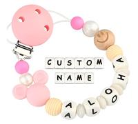 Kowlone Clip Ciuccio con Nome Personalizzata Catenella Portaciuccio Micky Mouse Porta ciuccio per Bambini(Rosa)