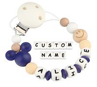 Kowlone Clip Ciuccio con Nome Personalizzata Catenella Portaciuccio Micky Mouse Porta ciuccio per Bambini(Blu Marino)