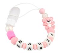 Kowlone Clip Ciuccio con Nome Personalizzata Catenella Portaciuccio Teddy Orso Porta ciuccio per Bambini(Rosa)
