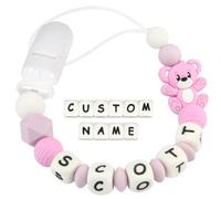 Kowlone Clip Ciuccio con Nome Personalizzata Catenella Portaciuccio Teddy Orso Porta ciuccio per Bambini(Viola)