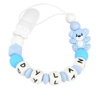 Kowlone Clip Ciuccio con Nome Personalizzata Catenella Portaciuccio Teddy Orso Porta ciuccio per Bambini(Azzurro)