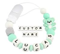 Kowlone Clip Ciuccio con Nome Personalizzata Catenella Portaciuccio Teddy Orso Porta ciuccio per Bambini(Verde)