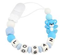 Kowlone Clip Ciuccio con Nome Personalizzata Catenella Portaciuccio Teddy Orso Porta ciuccio per Bambini(Blu)