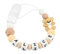 Kowlone Clip Ciuccio con Nome Personalizzata Catenella Portaciuccio Teddy Orso Porta ciuccio per Bambini(Marrone)