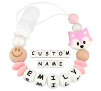 Kowlone Clip Ciuccio con Nome Personalizzata Catenella Portaciuccio Volpe Porta ciuccio per Bambini(Rosa)