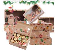 Koxtyzo 12 Pezzi Scatole per Biscotti di Natale con Finestra Trasparente, 22x15x7cm Scatole Regalo Natalizie, Scatola Biscotti Natale Kraft Carta, Scatola per Cupcake Dolci Cioccolatini(B)