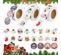 Koxtyzo 1500 Pezzi Adesivi Natalizi Rotondi da 2,5cm, 20 Stili Etichette Adesive Natalizie, Adesivi Natalizi per Pacchetti, Stickers Natale di Merry Christmas, per Confezione Regalo, Scrapbooking