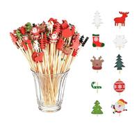Koxtyzo 200 Pezzi Stuzzicadenti Natalizi, 12cm Bastoncini Cocktail di Natale, Stecchini per Aperitivo, Decorativi Cocktail Sticks, per Antipasti Frutta Dessert Forniture Natale Feste