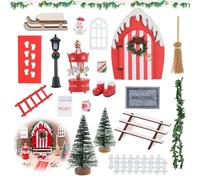 Koxtyzo Porta degli Elfi di Natale, 21 Pezzi Porticina Elfo Natale Legno Accessori, Porta Elfo Natale Kit, Porta Elfo Magica con Ghirlanda di Natale, Mini Albero Natale, Scopa, Stivali, Scala