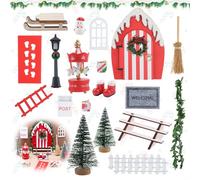 Koxtyzo Porta degli Elfi di Natale, 21 Pezzi Porticina Elfo Natale Legno Accessori, Porta Elfo Natale Kit, Porta Elfo Magica con Ghirlanda di Natale, Mini Albero Natale, Scopa, Stivali, Scala