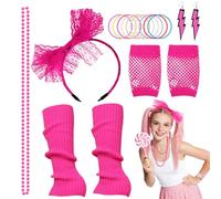 Koxtyzo Set di Accessori per Costume Anni '80, Accessori Anni 80 con Fascia per Capelli, Gambali, Braccialetti, Guanti a Rete, Collana e Orecchino per Feste Retrò anni '80 Carnevale Costume