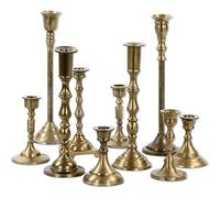 Koyal Wholesale Vintage Gold Mixed Taper Holders, Set of 10, Mismatched Candlesticks Set, Bohemian Decorative Candle Set