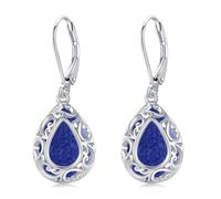 KoyeKei Orecchini a monachella con fiore di ibisco, pietra di luna, lapislazzuli, turchese, agata muschiata, onice nera, gioielli da donna in argento Sterling 925, orecchini pendenti in filigrana