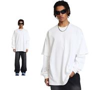 Koyojpoe Camicia Base A Maniche Lunghe Ampia Due in Uno Patchwork di Marca Streetwear Autunnale VersatileChild Top Casual A Maniche Lunghe per Uomo E DonnaChildBiancoChildM