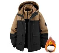 Koyojpoe Giacca Da Uomo Imbottita In Cotone E Impermeabile, Taglia Grande Fino A 400 Libbre, Foderata In Pile E Ispessita, Caldo Cappotto 3 In 1.,Nero E Arancione,6XL