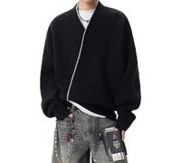 Koyojpoe Plus-Size V-Neck Knit Pullover Sweater for Men, Vintage Style, Autumn And Winter.,Nero,M