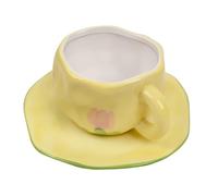 Koythin Set di tazze da caffè e piattini, tazza in ceramica irregolare dipinta a mano, 14 once adatta al microonde (fiore di tulipano)
