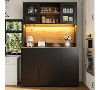 kozamas Armadio da cucina 120 x 40 x 180 cm, con app LED e sincronizzazione musicale, mobile alto, buffet, ante in acrilico e scomparto per rifiuti, nero, per cucina/soggiorno