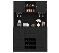 kozamas Credenza a buffet da cucina con scaffale per vino integrato e ripiani regolabili, 4 ante e 2 cassetti, colore nero, con dispositivo di sicurezza ribaltabile, 188 cm/60 kg, per cucina e