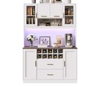 kozamas Credenza a LED e presa elettrica controllata da app con 6 ante, 2 cassetti e cantina per vino, bianco/oro con dispositivo antiribaltamento, 180 cm/120 cm/60 kg, per cucina e soggiorno