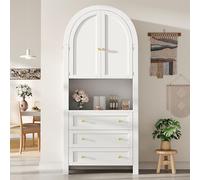 kozamas Highboard - Armadio multiuso con 3 cassetti, porte e scaffalatura aperta, credenza per cucina e soggiorno, in metallo MDF, 70 x 35 x 180 cm, colore: Bianco