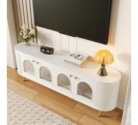 kozamas Mobile basso bianco 170 cm con ante in vetro e maniglie/gambe dorate. Mobile moderno con struttura ondulata e spazio di archiviazione