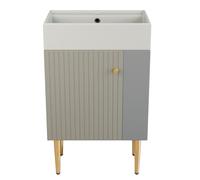 kozamas Mobile lavabo 55 cm con vasca in ceramica, mobile da bagno compatto grigio con ripiano laterale, mobile da bagno indipendente per piccoli bagni e servizi igienici per ospiti