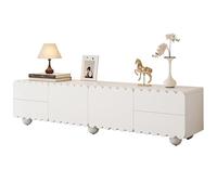 kozamas Mobile TV bianco con cassetti e bordi curvi, 175 cm, con ante chiuse e spazio di archiviazione, per TV da 65 pollici, portata 60 kg, minimalista