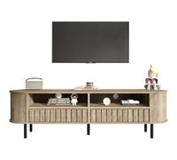 kozamas Mobile TV naturale per 65 pollici, ripiano basso con 2 cassetti e 5 gambe di supporto, armadio soggiorno con soluzione di stoccaggio e angoli ovali, 160 x 40 cm, MDF, moderno e sicuro
