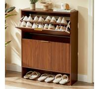 kozamas Scarpiera sottile per corridoio, larghezza 80 cm, profondità 24 cm, ripiani regolabili in altezza, effetto noce, contenitore compatto per scarpe fino a 20 paia di scarpe