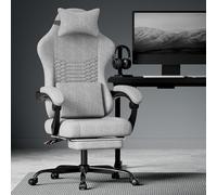 kozamas Sedia da gioco in tessuto con funzione massaggio e poggiapiedi - Sedia ergonomica da ufficio con schienale regolabile e braccioli sincroni - Sedia PC fino a 136 kg - Grigio chiaro
