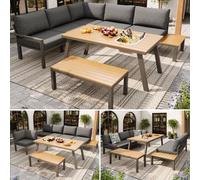 kozamas Set di mobili da giardino ad angolo per 6-7 persone con secchiello per ghiaccio e panchina, struttura in metallo resistente alle intemperie e cuscino rimovibile, per terrazza, balcone e