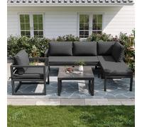 kozamas Set di mobili da giardino modulare: in polyrattan, con schienale alto 78 cm, resistente alle intemperie, 5 pezzi, con tavolo in vetro e cuscino in marmo, mobili da terrazza e balcone