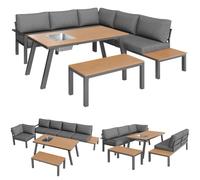 kozamas Set di mobili da giardino per 6-7 persone, con secchiello per ghiaccio e panchina, struttura in metallo resistente alle intemperie, cuscino rimovibile per terrazza, balcone e giardino, grigio