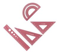 Kozelo Set Geometria - 4Pz [Righello 15 Cm] Lega Alluminio Inciso al Laser, Colore Rosso, Uso Ufficio e Classe, Goniometro 180 Gradi, Triangolo 7 Cm, Triangolo 8 Cm