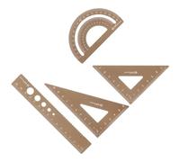 Kozelo Set Geometria 4Pz - [Righello 15 Cm] Set Matematica Lega Alluminio Inciso al Laser, Colore Oro Marrone Uso Ufficio e Classe, Goniometro 180 Gradi, Triangolo 7 Cm, Triangolo 8 Cm