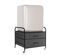 KOZIDO Mini supporto per frigorifero, 2 cassetti, carrello per mini frigorifero, carrello portaoggetti con telaio in metallo nero, 4 ruote girevoli, 2 cassetti in tessuto con manico in legno, nero