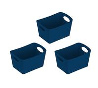 Koziol BOXXX S - Scatola portaoggetti da 1 l, set da 3 pezzi, in plastica biocircolare, impilabile, cucina, bagno, ufficio, campeggio, cameretta dei bambini (ombre blu)
