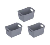 Koziol BOXXX S - Scatola portaoggetti da 1 l, set da 3 pezzi, in plastica biocircolare, impilabile, cucina, bagno, ufficio, campeggio, cameretta dei bambini (grigio solido)