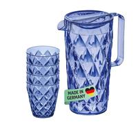 Koziol Superglas CRYSTAL PITCHER - Set da 1,6 l + 4 bicchieri da 250 ml | Caraffa con coperchio in plastica trasparente di lusso, infrangibile, impilabile, lavabile in lavastoviglie
