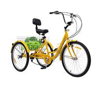 Kozivmo 24'' triciclo per adulti, 3 ruote, pieghevole, a 7 marce, con cestino per la spesa per adulti, anziani, donne, colore giallo, sport all'aria aperta