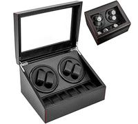 Kozivmo Caricatore automatico per orologi in legno di bambù e metallo, per 10 orologi da uomo e donna, funzionamento a batteria o alimentatore in pelle PU