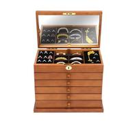 Kozivmo - Portagioie in legno a sei livelli con specchio e serratura, con cinque cassetti intagliati per riporre collane, bracciali, spille, anelli, orecchini e altri accessori.