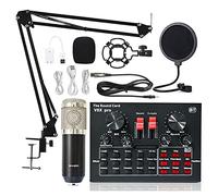 KOZWAY Miscelatore Audio Bundle Microfono condensatore, Kit Microfono con Scheda Audio in Diretta, Braccio a Forbice Sospensione Microfono Regolabile, interfaccia Audio DJ Mixer (Color : 3)