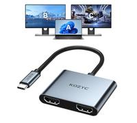 KOZYC Adattatore da USB C a doppio HDMI, 4K a 60 Hz, splitter da tipo C a HDMI, display esteso per MacBook/MacBook Pro Air Dell XPS13/15, Samsung Galaxy S9/S9+ (MST supporta solo Windows OS)