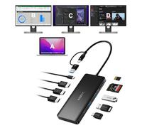 KOZYC Stazione di docking USB C per 3 monitor compatibile con Mac/Windows, stazione di docking tripla 3 HDMI, 3 USB 3.0, SD/TF, 100 W PD con splitter HDMI per estendere il display a 3 monitor