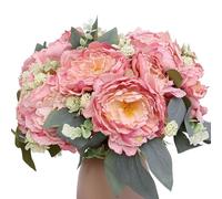 KP HOME Mazzo di Peonie Artificiali in Seta Tocco Reale - Fiori Finti Per Decorazioni con 12 Capolini Rosa, Steli H 40 cm - Composizione per Interni ed Esterni, Tavola, Matrimoni, Eventi o Cimitero