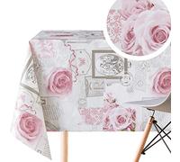 KP HOME Tovaglia in PVC facile pulire, motivo rose inglesi shabby chic, colore grigio, 300 x 140 cm, impermeabile, in vinile, tavoli rettangolari fino a 10 posti, tovaglia lusso con fiori rosa cipria