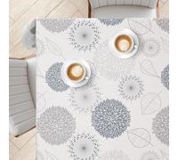 KP HOME Tovaglia Plastificata Quadrata 140x140 cm - Cerata Grigia Tovaglia PVC Antimacchia Con Tocco Morbido, Impermeabile e Facile da Pulire, Motivo Soffioni Floreale e Fogliame Moderno Per Giardino